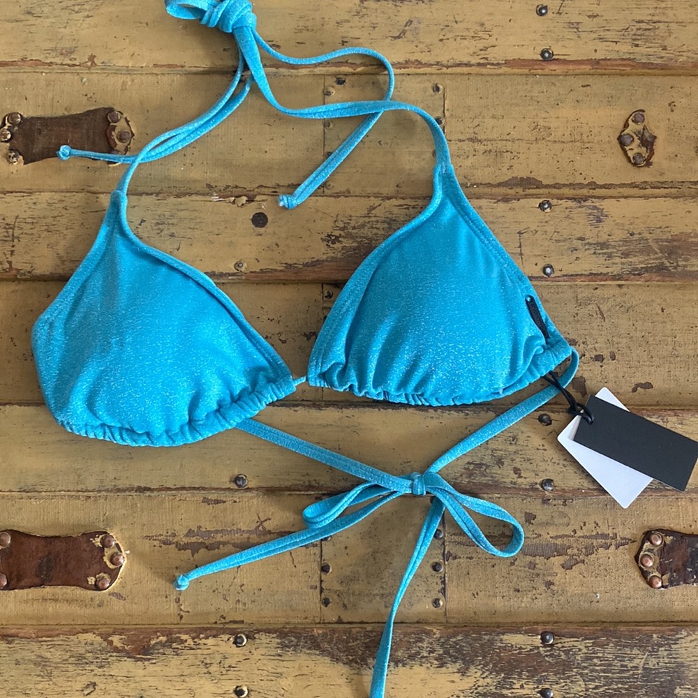 NWT KENDALL & KYLIE SWIM SPARKLE GLITTER LUREX STRING BIKINI TOP - Picture 2 of 15